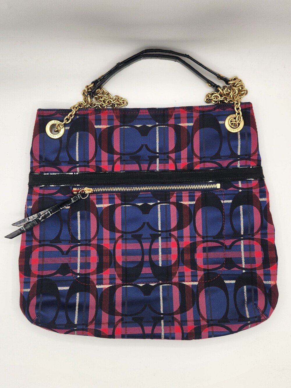 COACH Poppy Tartan C Signature Slim Chain Plaid Convertible Shoulder Bag 21136